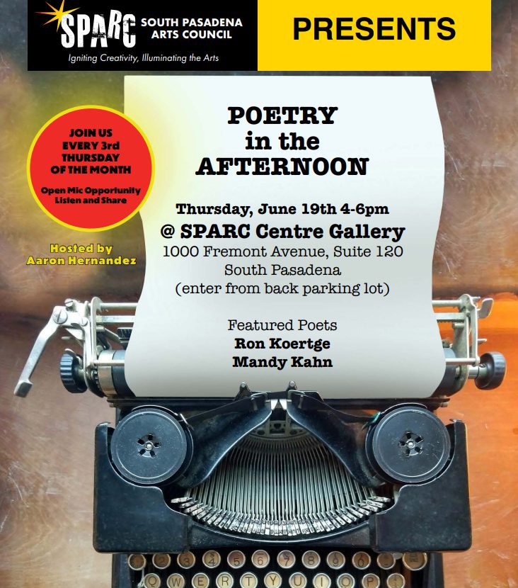 PHOTO: SPARC | The South Pasadenan | Poetry in the Afternoon Returns to South Pasadena with Mandy Kahn and Ron Koertge
