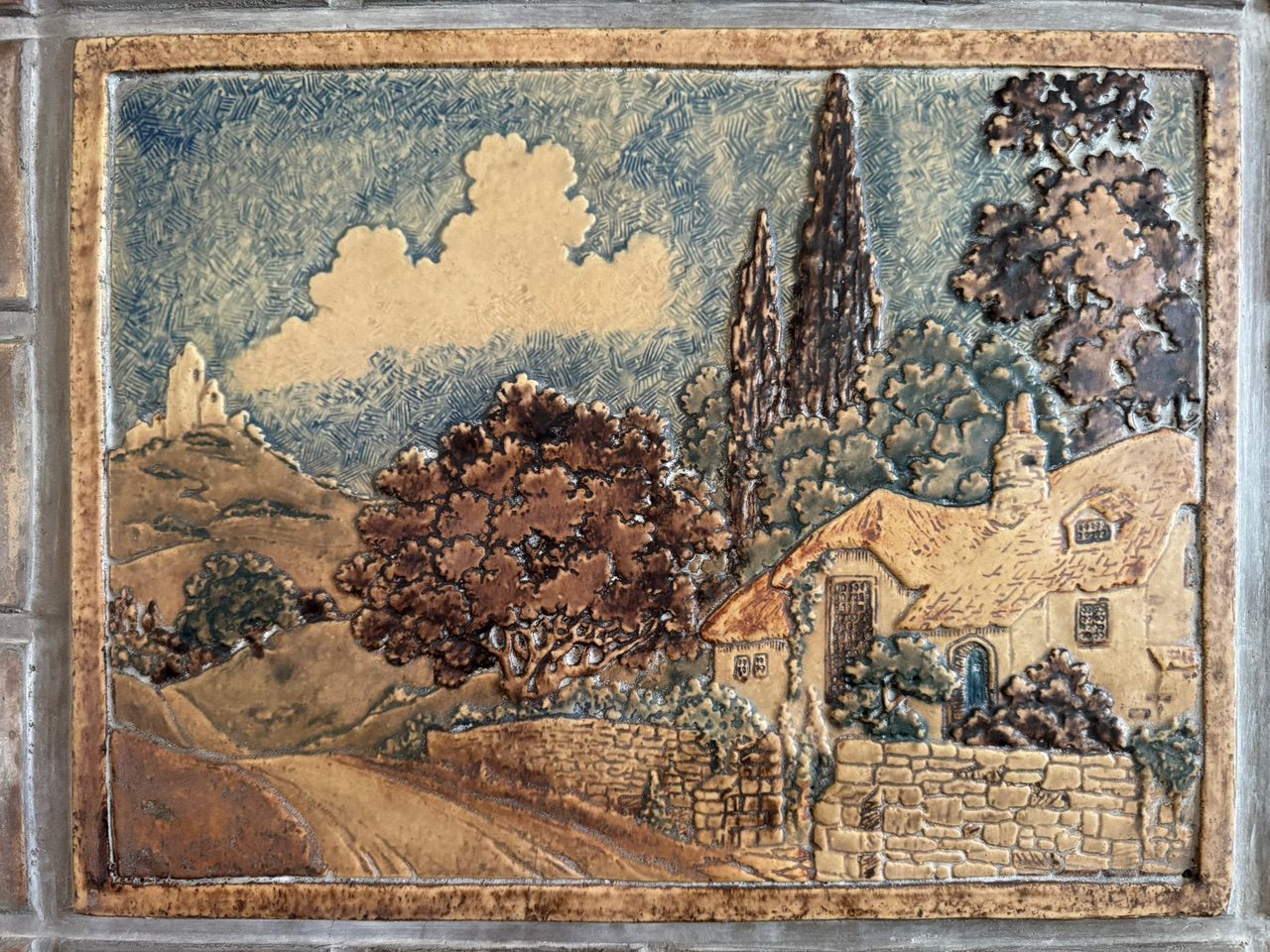 Photos by Jennifer Trotoux | The South Pasadenan | “Batchelder and colored Claycraft tiles on the fireplace of a 1910 home near the South Pasadena home near the Woman’s Club