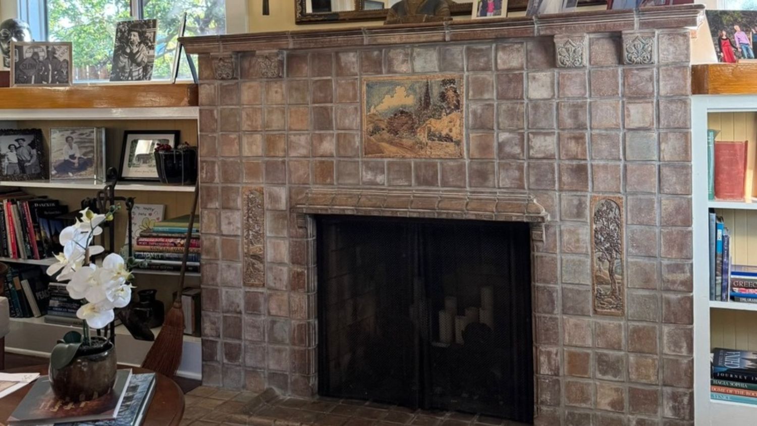 Photos by Jennifer Trotoux | The South Pasadenan | “Batchelder and colored Claycraft tiles on the fireplace of a 1910 home near the South Pasadena home near the Woman’s Club