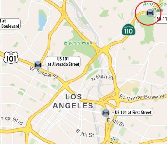 Graphic: Caltrans | The South Pasadenan | Overnight Closures for Bridge Work on U.S. 101 at Santa Monica Boulevard and State Route 110 at Avenue 60