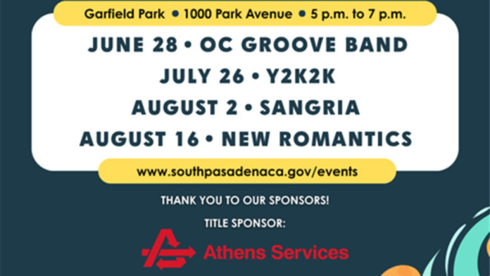 Graphic: City of South Pasadena | The South Pasadenan | 2026 Concerts in the Park