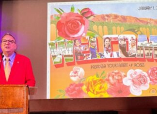 Tournament of Roses President Terry Madigan Welcomes SPUSD Employees to the New School Year PHOTO: SPUSD | The South Pasadenan | Pasadena Tournament of Roses President Terry Madigan welcomes SPUSD faculty and staff to the new school year.