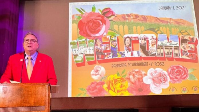 PHOTO: SPUSD | The South Pasadenan | Pasadena Tournament of Roses President Terry Madigan welcomes SPUSD faculty and staff to the new school year.