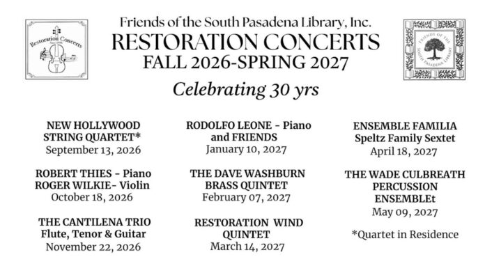 PHOTO: Restoration Concerts | The South Pasadenan | South Pasadena Public Library Announces 30th Restoration Concert Season