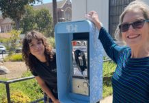 “Wind Phone” Project Turns Eyesore into Public Art at Post Office | ‘South Pasadena Beautiful’ PHOTO: South Pasadena Beautiful | The South Pasadenan | 2) Andrea Wilgoren, left, and Monica Kelly, right, after transforming the payphone