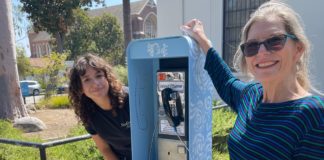 PHOTO: South Pasadena Beautiful | The South Pasadenan | 2) Andrea Wilgoren, left, and Monica Kelly, right, after transforming the payphone
