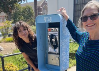 PHOTO: South Pasadena Beautiful | The South Pasadenan | 2) Andrea Wilgoren, left, and Monica Kelly, right, after transforming the payphone