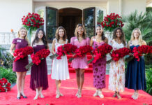 2027 Rose Court Announced | Pasadena Tournament of Roses PHOTO: Pasadena Tournament of Roses | The South Pasadenan | 2027 Rose Court – left to right: (#355) Lucy Joyce Wendling, San Marino High School (#212) Tessa Rose Choi, La Cañada High School; (#152) Irene Lim Maddox, Eagle Rock High School; (#349) Elizabeth Tabaro Kengaju Rweyemamu, Polytechnic School; (#362) Daniela Guzman, Arcadia High School. (#235) Maria Teresa Monserrat McDonald, Thurgood Marshall Secondary School (#392) Evita Cielo Bridge, Mayfield Senior School.