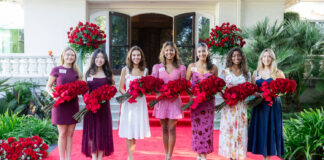 PHOTO: Pasadena Tournament of Roses | The South Pasadenan | 2027 Rose Court – left to right: (#355) Lucy Joyce Wendling, San Marino High School (#212) Tessa Rose Choi, La Cañada High School; (#152) Irene Lim Maddox, Eagle Rock High School; (#349) Elizabeth Tabaro Kengaju Rweyemamu, Polytechnic School; (#362) Daniela Guzman, Arcadia High School. (#235) Maria Teresa Monserrat McDonald, Thurgood Marshall Secondary School (#392) Evita Cielo Bridge, Mayfield Senior School.
