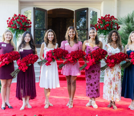 PHOTO: Pasadena Tournament of Roses | The South Pasadenan | 2027 Rose Court – left to right: (#355) Lucy Joyce Wendling, San Marino High School (#212) Tessa Rose Choi, La Cañada High School; (#152) Irene Lim Maddox, Eagle Rock High School; (#349) Elizabeth Tabaro Kengaju Rweyemamu, Polytechnic School; (#362) Daniela Guzman, Arcadia High School. (#235) Maria Teresa Monserrat McDonald, Thurgood Marshall Secondary School (#392) Evita Cielo Bridge, Mayfield Senior School.