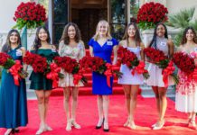 2026 Rose Court - left to right: (#564) Riya Gupta, California Institute of Technology (Caltech); (#386) Serena Hui Guo, Arcadia High School; (#346) Keiko Rakin, Alhambra High School; (#579) Sophia Bai Ren, Arcadia High School; (#606) Naira Elaine Wadley, John Muir High School; (#490) Livia Amy de Paula, Temple City High School.