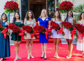 2026 Rose Court - left to right: (#564) Riya Gupta, California Institute of Technology (Caltech); (#386) Serena Hui Guo, Arcadia High School; (#346) Keiko Rakin, Alhambra High School; (#579) Sophia Bai Ren, Arcadia High School; (#606) Naira Elaine Wadley, John Muir High School; (#490) Livia Amy de Paula, Temple City High School.