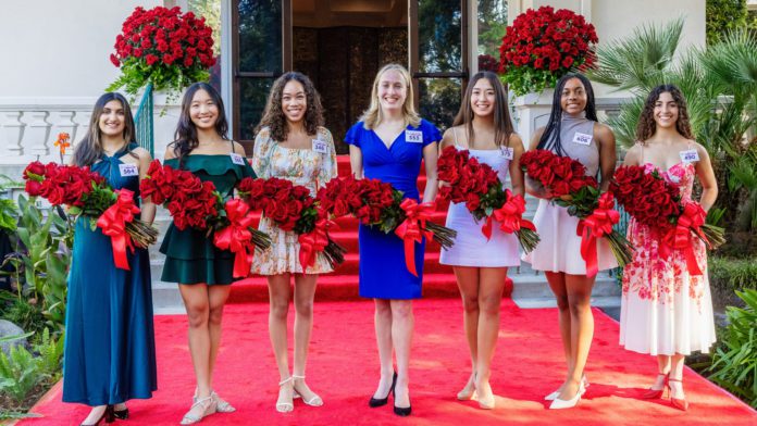 2026 Rose Court - left to right: (#564) Riya Gupta, California Institute of Technology (Caltech); (#386) Serena Hui Guo, Arcadia High School; (#346) Keiko Rakin, Alhambra High School; (#579) Sophia Bai Ren, Arcadia High School; (#606) Naira Elaine Wadley, John Muir High School; (#490) Livia Amy de Paula, Temple City High School.