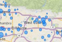 Image of this month's mosquito activity by latitude and longitude. Bubble size indicates mosquito abundance per trap.
