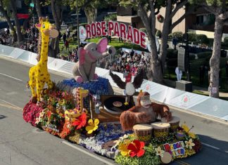 2025 Rose Parade | Deadline Nears for City’s Float Design Concepts PHOTO: Bill Glazier | The South Pasadenan | South Pasadena Tournament of Roses 2024 parade float: winner of the 'Founder Award'.