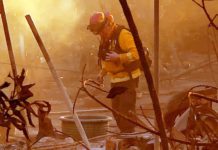 INSURANCE RATE HIKE | State Farm Secures First-Ever Emergency Rate Hike in California Fire aftermath in Altadena. Eaton Fire Palisades Fires. Firefighter inspecting through catastrophic loss of homes and businesses