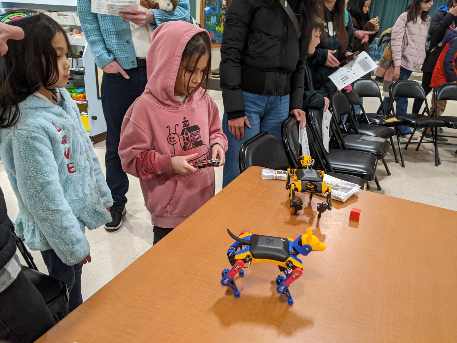 | The South Pasadenan | South Pasadena News Arroyo Vista Elementary South Pasadena: AV STEM Night 2025 Molly P and Luna S control robotic dogs brought by a group from Caltech.