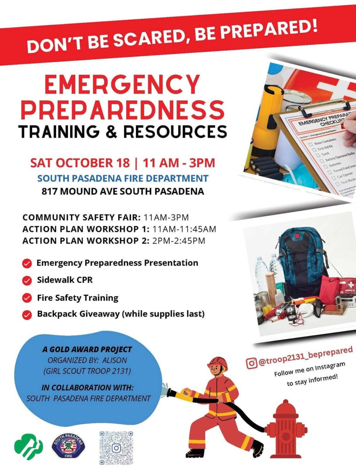 | The South Pasadenan | South Pasadena News Photo: South Pasadena Fire Department | The South Pasadenan | South Pasadena Fire Department, Local Girl Scouts to Host Emergency Preparedness and Public Safety Open House