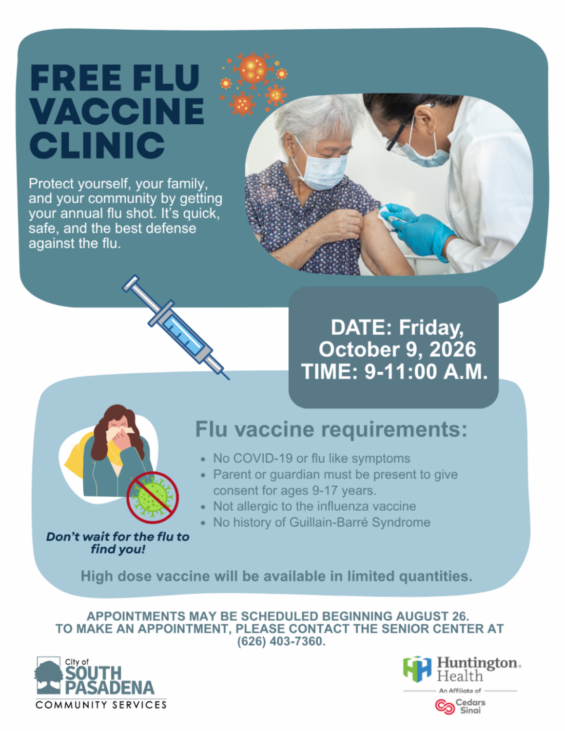 PHOTO: City of South Pasadena | The South Pasadenan | Free Flu Vaccine Clinic in South Pasadena on Oct 9, 2026