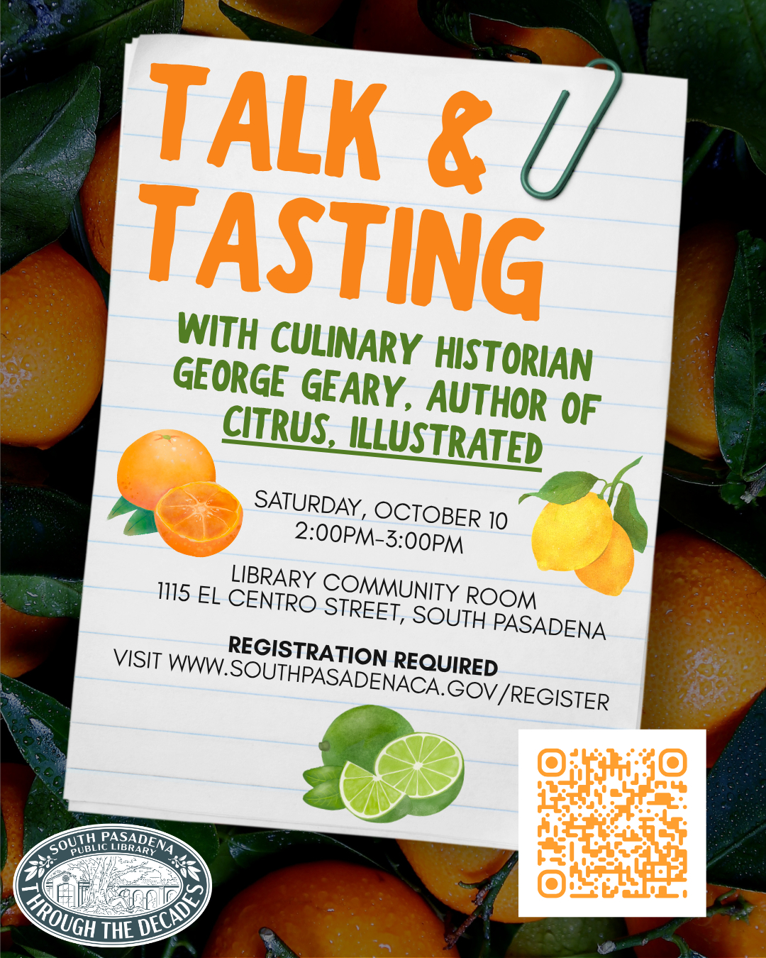 Graphic: City of South Pasadena | The South Pasadenan | Talk and Tasting with Culinary Historian George Geary