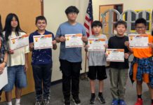 SPUSD Snapshot | Middle School Students Achieve English Language Proficiency From left to right: Julie Ryu (Beginning ELD Teacher), Amara Lee, Matias Garcia, Nicolas Condori Cordoba, Yudam Daniel Lee, Eason Jin, Tony Tao, and Jessica Kammer (Intermediate ELD Teacher) celebrate students’ English language proficiency. (Photo Courtesy of South Pasadena Middle School) | The South Pasadenan