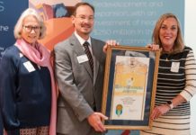 Pillar of The Community | ECS Celebrates 100 Years of Legacy at MonteCedro PHOTO: MonteCedro Senior Living 100 Year Legacy Event | L-R, ECS Board Member Cathy May, President & CEO James Rothrock, with Los Angeles County 5th District Supervisor, Kathryn Barger