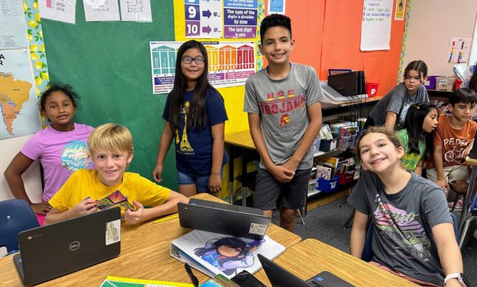 PHOTO: Monterey Hills fifth graders participate in the Level Up Village Global Connections Program. (Photo Courtesy of Sarah Howard)