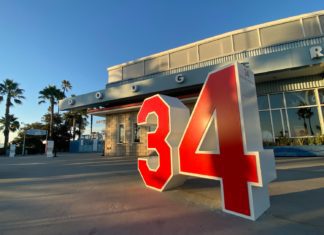 PHOTO: Provided by Mark Langill/Los Angeles Dodgers | Fernando Valenzuela’s uniform number 34 was retired by the Dodgers in 2023