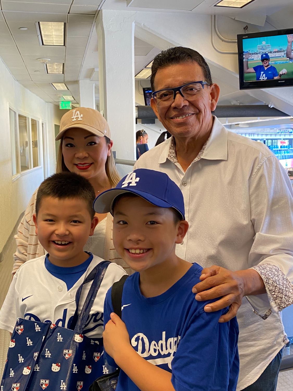 | The South Pasadenan | South Pasadena News PHOTO: Provided by Mark Langill/Los Angeles Dodgers | In 2023, Dodger legend Fernando Valenzuela met South Pasadena resident Kara Arai and her two sons, Oliver and Sawyer Guo, in the Dodger Stadium press box. Sawyer waved to Valenzuela while walking past a window. Valenzuela motioned for the family to wait, and he met them outside the dining room for a photo.