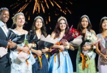 The 2025 SPHS Homecoming Court was honored on Friday, October 17 at the Homecoming Football Game. Left to right: Liam Painter (9th grade), Clare Vitt (11th Grade), Lizzie Chung (12th grade), Leila Wahbe (12th grade - Most Royal Tiger), Belle Huang (12th grade) and Kayla Yau (10th grade). (Photo Courtesy of Emiko Essmiller)