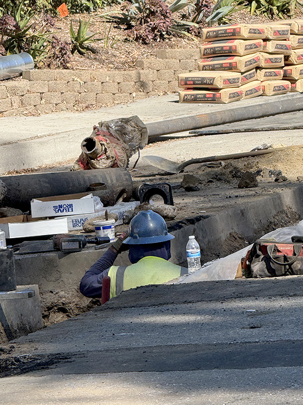 | The South Pasadenan | South Pasadena News Photo: Steven Lawrence | South Pasadenan News | Streets infrastructure replacement work near the ostrich farm neighborhood in October 2026. Water and sewer line replacements, which involved a couple of weeks of digging up the streets jackhammering concrete saw road closures and diversions. The street would be repaired after this work is done.