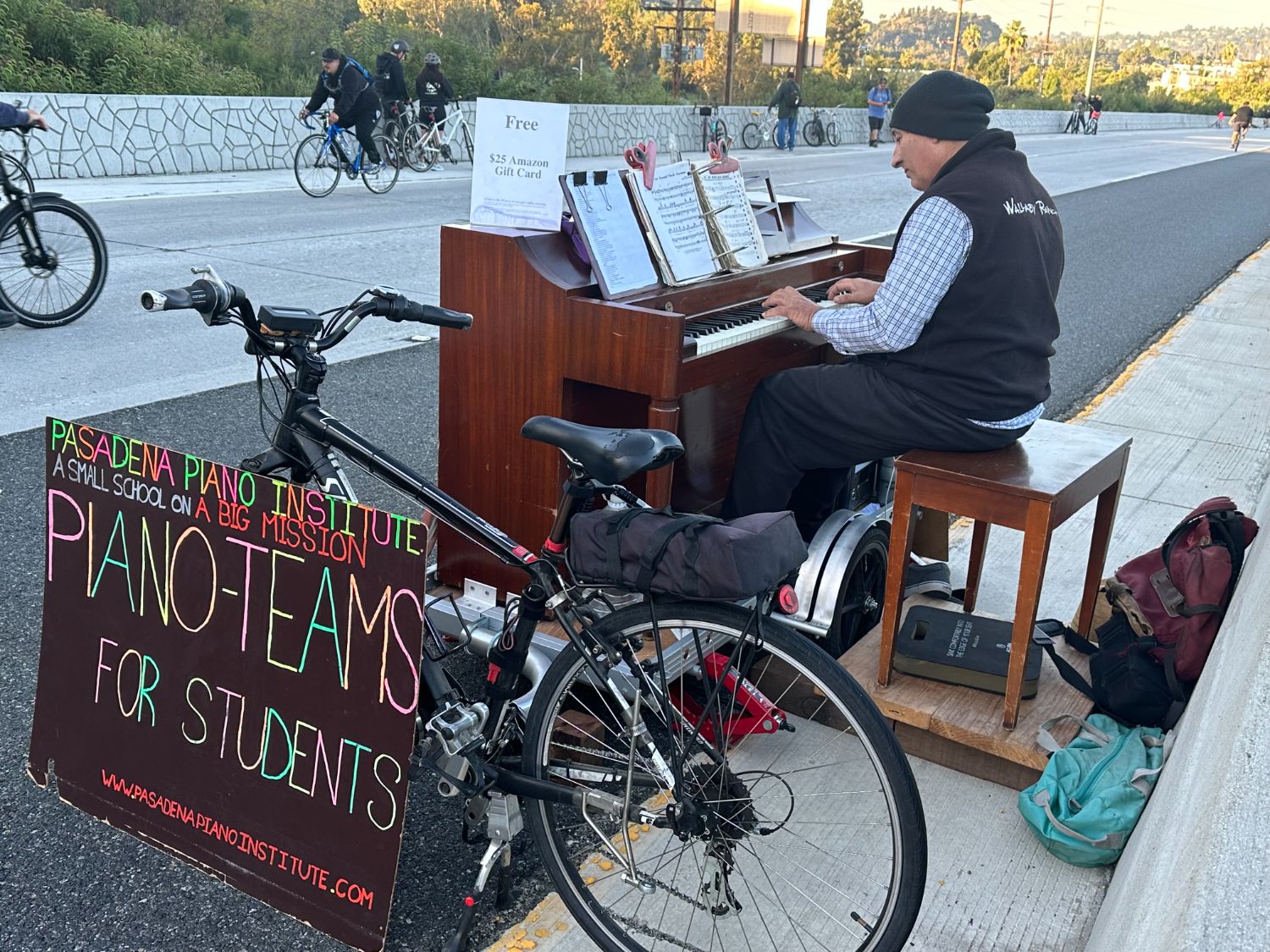 | The South Pasadenan | South Pasadena News PHOTO: Bill Glazier | The South Pasadenan | Pianist David Cutter of the Piano Institute of Pasadena plays his piano on the 110 freeway during the ArroyoFest 2023.