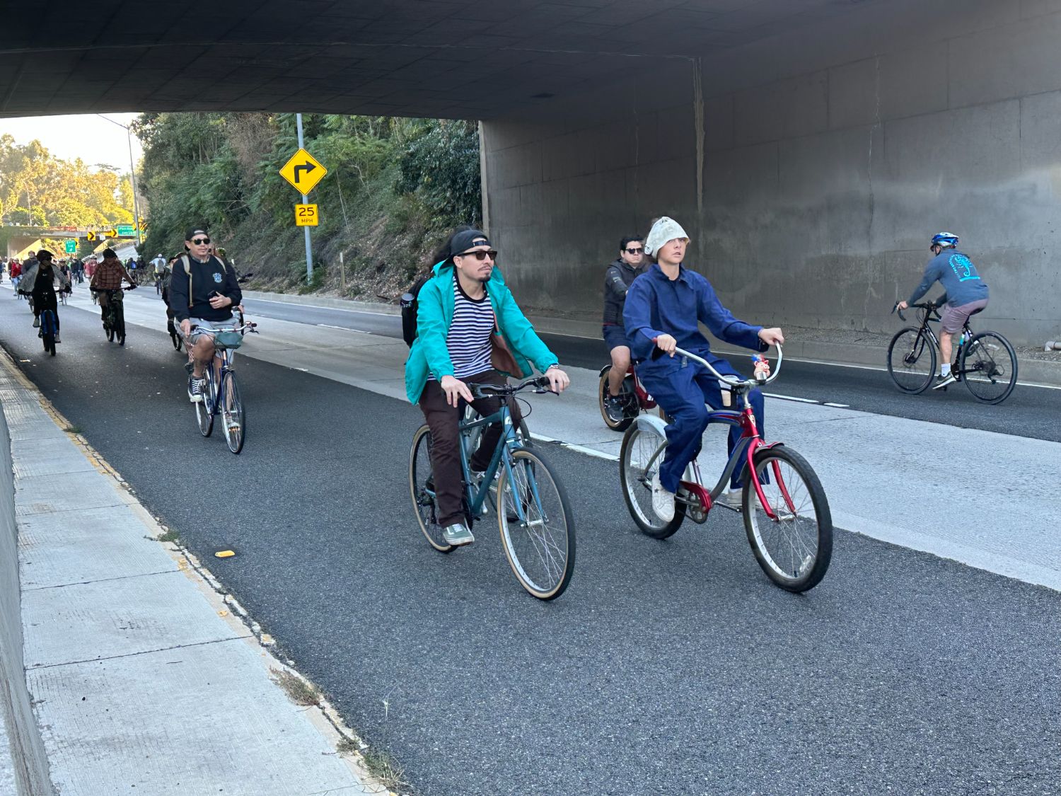 | The South Pasadenan | South Pasadena News PHOTO: Bill Glazier | The South Pasadenan | Organizers of the ArroyoFest, a morning of fun in which thousands were given to opportunity to travel along a 7-mile stretch along the Arroyo Parkway, better known as the 110 Freeway, on foot, bicycle, skate board or a variety of other means, called the car-free event a giant success.
