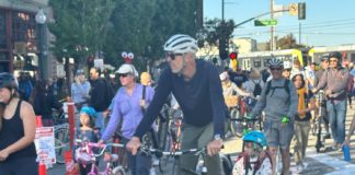 PHOTO: Bill Glazier | The South Pasadenan | Organizers of the ArroyoFest, a morning of fun in which thousands were given to opportunity to travel along a 7-mile stretch along the Arroyo Parkway, better known as the 110 Freeway, on foot, bicycle, skate board or a variety of other means, called the car-free event a giant success.