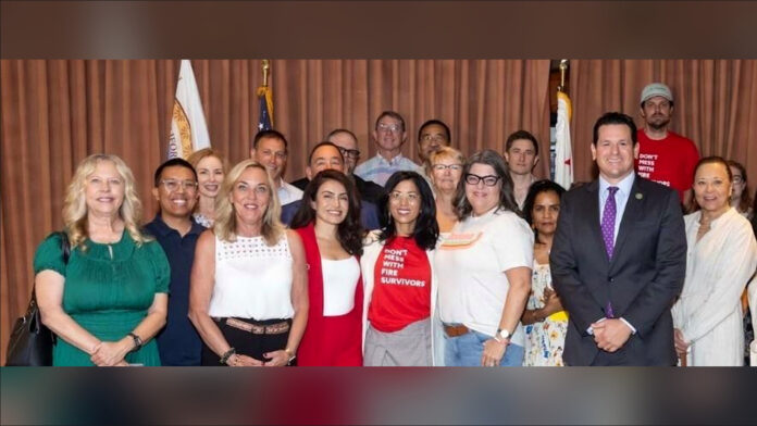 PHOTO: ESFN | The South Pasadenan | August 2025: Assemblymember Harabedian leads press conference with legislators and survivors to demand the five urgent actions from Insurance Commissioner Ricardo Lara.