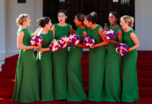PHOTO: Pasadena Tournament of Roses | The South Pasadenan | Lucy Wendling, San Marino High School, Tessa Choi, La Cañada High School; Elizabeth Rweyemamu, Polytechnic School; Rose Queen Irene Maddox, Eagle Rock High School; Daniela Guzmán, Arcadia High School; Maria McDonald, Thurgood Marshall Secondary School; Evita Bridge, Mayfield Senior School.