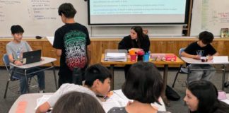 SPMS 7th graders act as witnesses, prosecutors, and defense attorneys during a recent mock trial overseen by Judge Danielle Colón O’Sullivan. (Photo Courtesy of South Pasadena Unified School District)
