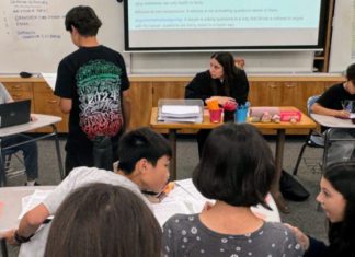 SPMS 7th graders act as witnesses, prosecutors, and defense attorneys during a recent mock trial overseen by Judge Danielle Colón O’Sullivan. (Photo Courtesy of South Pasadena Unified School District)