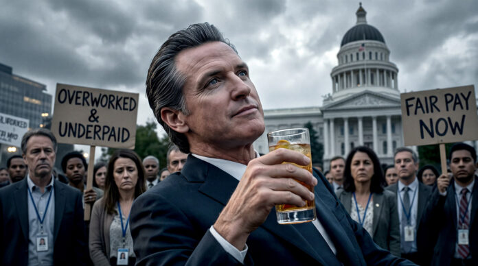 IMAGE: Satirical California Governor With Crowd of State Employees | Computer Generated.