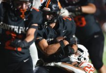 PHOTO: Dan Rider | The South Pasadenan | South Pasadena High returned to action turning away visiting Pasadena Poly 55-7 in the Rio Hondo League football season opener for both teams.