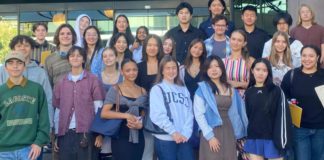 SPHS French students & teacher Deborah Mogel outside of the Directors Guild of America during a field trip. (Photo Courtesy of Shelee Luna)