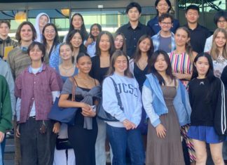 SPHS French students & teacher Deborah Mogel outside of the Directors Guild of America during a field trip. (Photo Courtesy of Shelee Luna)