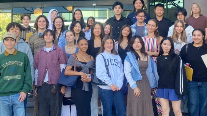 SPHS French students & teacher Deborah Mogel outside of the Directors Guild of America during a field trip. (Photo Courtesy of Shelee Luna)