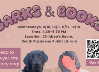 Barks & Books: Kids Read Aloud with Sawyer the Therapy Dog on December 10 PHOTO: South Pasadena Public Library | The South Pasadenan | Boost Reading Confidence with Barks & Books at the South Pasadena Public Library
