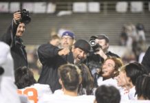 FOOTBALL SOUTH PASADENA | WE ARE THE CHAMPIONS: SPHS TIGERS WIN RIO HONDO LEAGUE CHAMPIONSHIP PHOTO: J.Ruiz | The South Pasadenan | It took South Pasadena High nearly 50 years to celebrate its first outright Rio Hondo League football championship Friday night, as the Tigers turned away La Cañada 28-10 on the road.