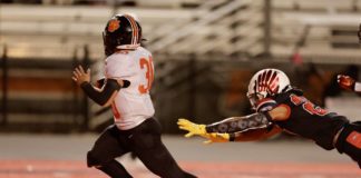 PHOTO: Dan Rider | The South Pasadenan | South Pasadena High is now only one win away from playing in the CIF-Southern Section Division 10 championship game. On Friday night, the Tigers knocked off Valley View 34-31 in a quarterfinal road game played in Moreno Valley.
