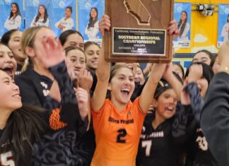 PHOTO: CB Richards | The South Pasadenan | GIRLS VOLLEYBALL CHAMPS: South Pasadena High had a stunning comeback win over host Walnut Tuesday night at the CIF State Division IV Regional championship.