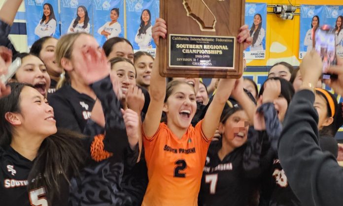 PHOTO: CB Richards | The South Pasadenan | GIRLS VOLLEYBALL CHAMPS: South Pasadena High had a stunning comeback win over host Walnut Tuesday night at the CIF State Division IV Regional championship.