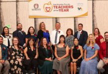 PHOTO: LA County | The South Pasadenan | The 16 Los Angeles County Teachers of the Year for 2025–26, including South Pasadena’s Emily Smith, gathered at the Universal Hilton awards banquet