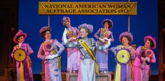 PHOTO: Joan Marcus | The South Pasadenan | ​​​​​​Marya Grandy (Carrie Chapman Catt) and company in the First National Touring Company of SUFFS